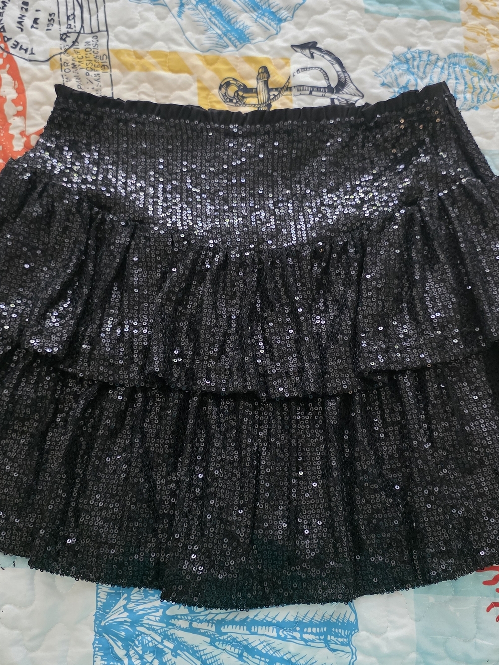 Black Sequin Tiered Mini Skort